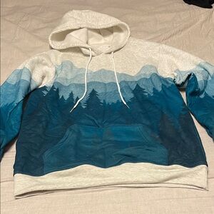 Unisex Teal Gradient misty mountain unisex Hoodie Sweater